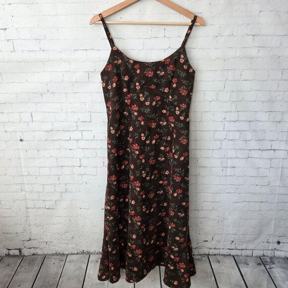 Dear YN Corduroy Floral Dress Size S / 4 Brown Midi Fall Sheath Spaghetti Strap - Picture 1 of 7
